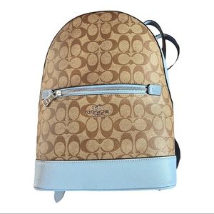 Coach Kenley Backpack in signature canvas with baby blue detailing